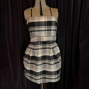 French connection plaid strapless wool dress